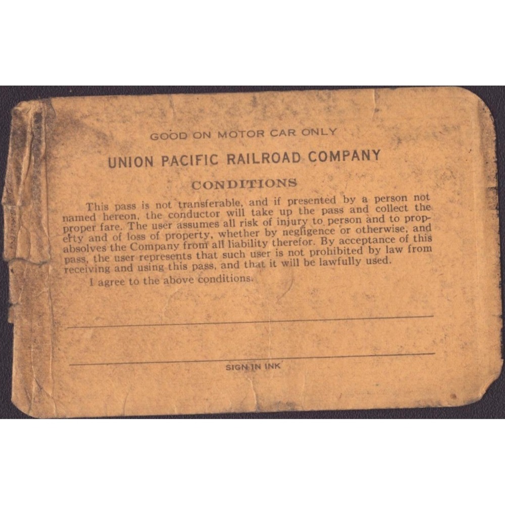 Vintage 1945 Union Pacific Railroad 60 Ride Pass Brakeman Omaha Council Bluffs - Picture 2 of 2